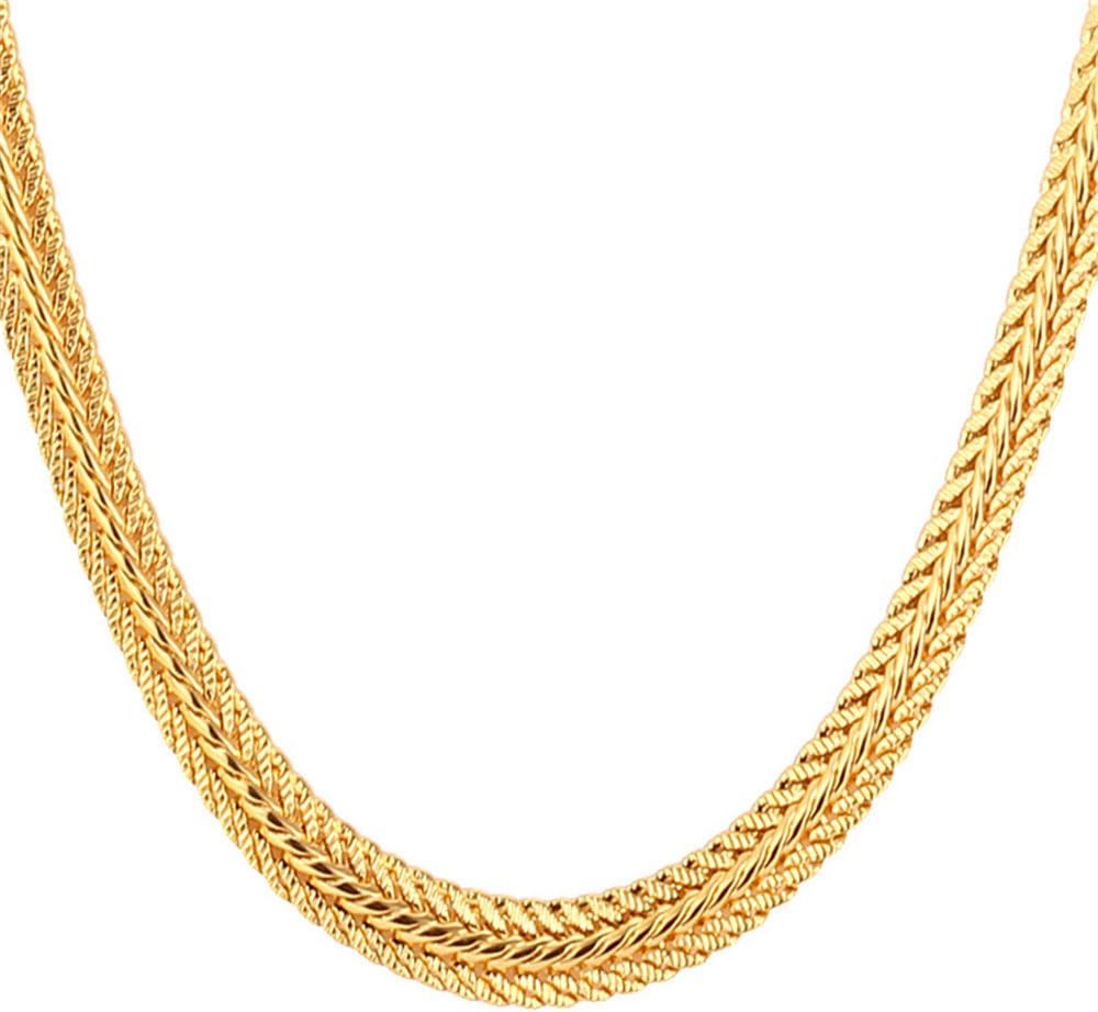 U7 Boy Girls Stainless Steel Foxtial Chain Necklace/Bracelet, Color Silver/Black/Gold,Hypoallergenic Strong Link,5mm 6mm, Length 18-32 Inch - Gift Packed