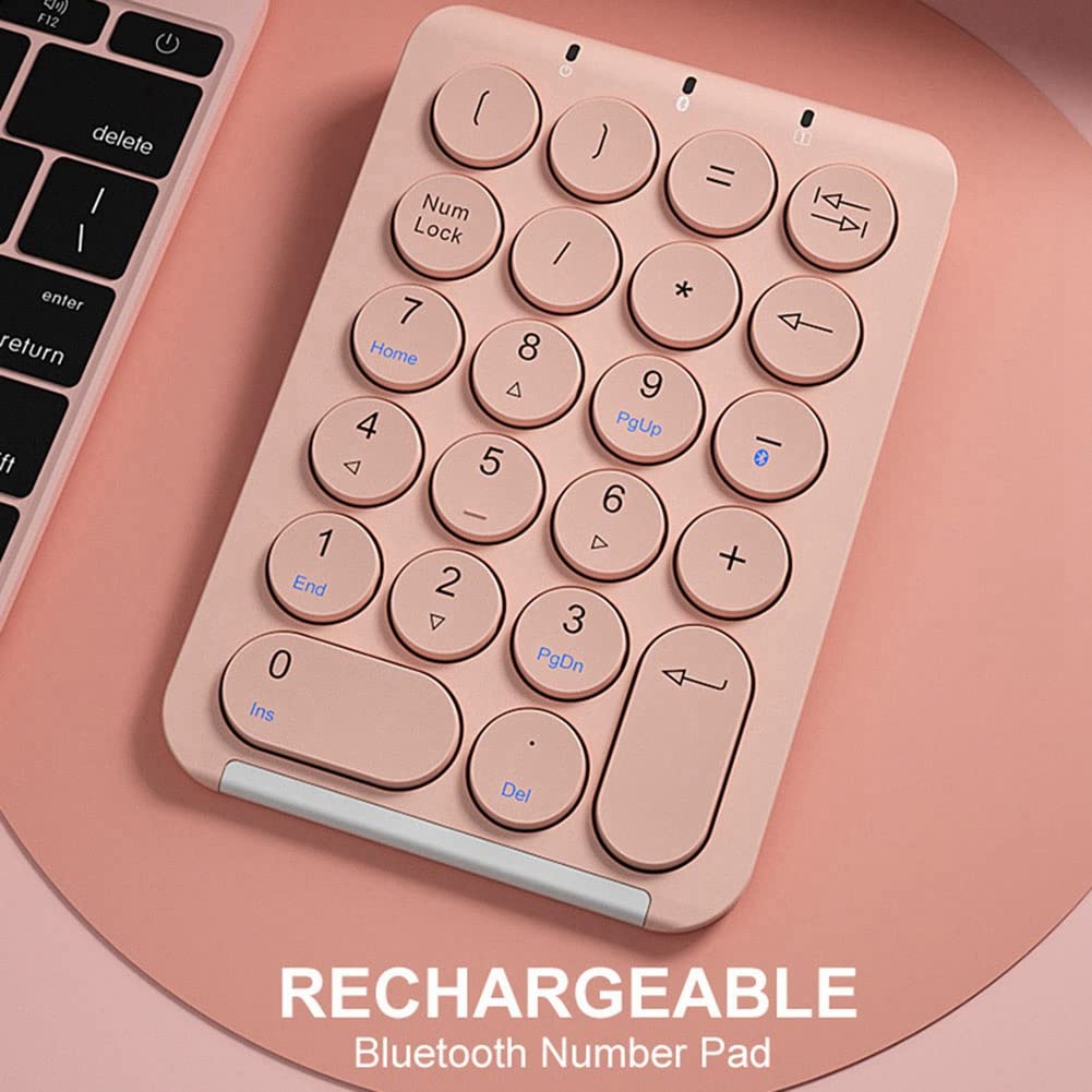 Pavé NuméRique sans Fil Bluetooth Clavier NuméRique Touches Rondes Pavé NuméRique 22 Touches Clavier NuméRique Rechargeable (Rose)
