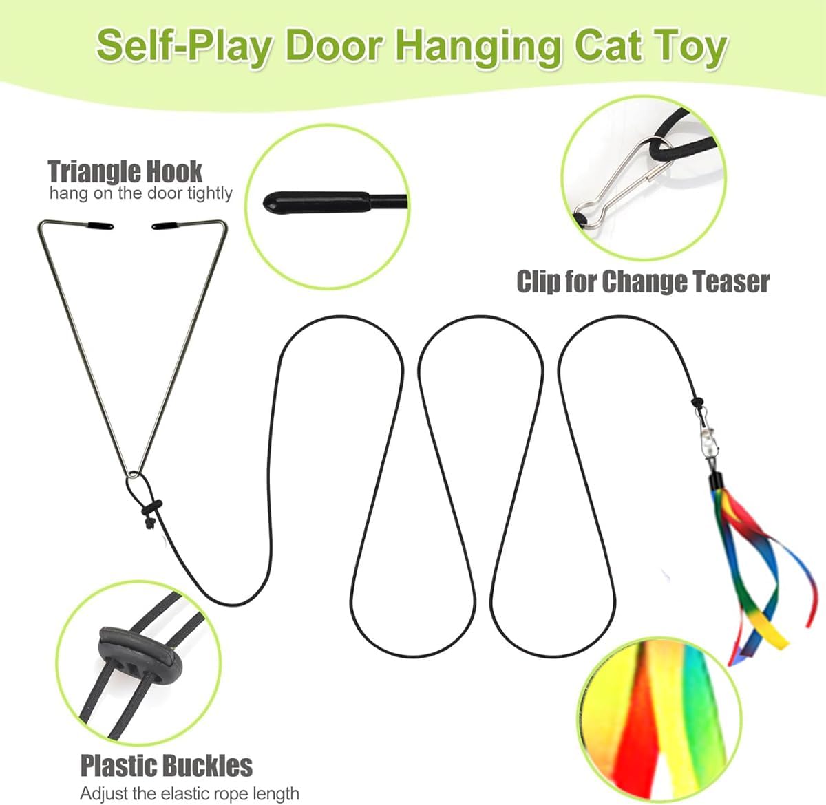 Door Hanging Cat Toys with Suction Cups, Interactive Hanging Feather & Plush Cat Toy with Bell, Assorted Replaceable Refills for Indoor Kitten Hunting Exercise (Ribbon Set (10Pcs)) image 2