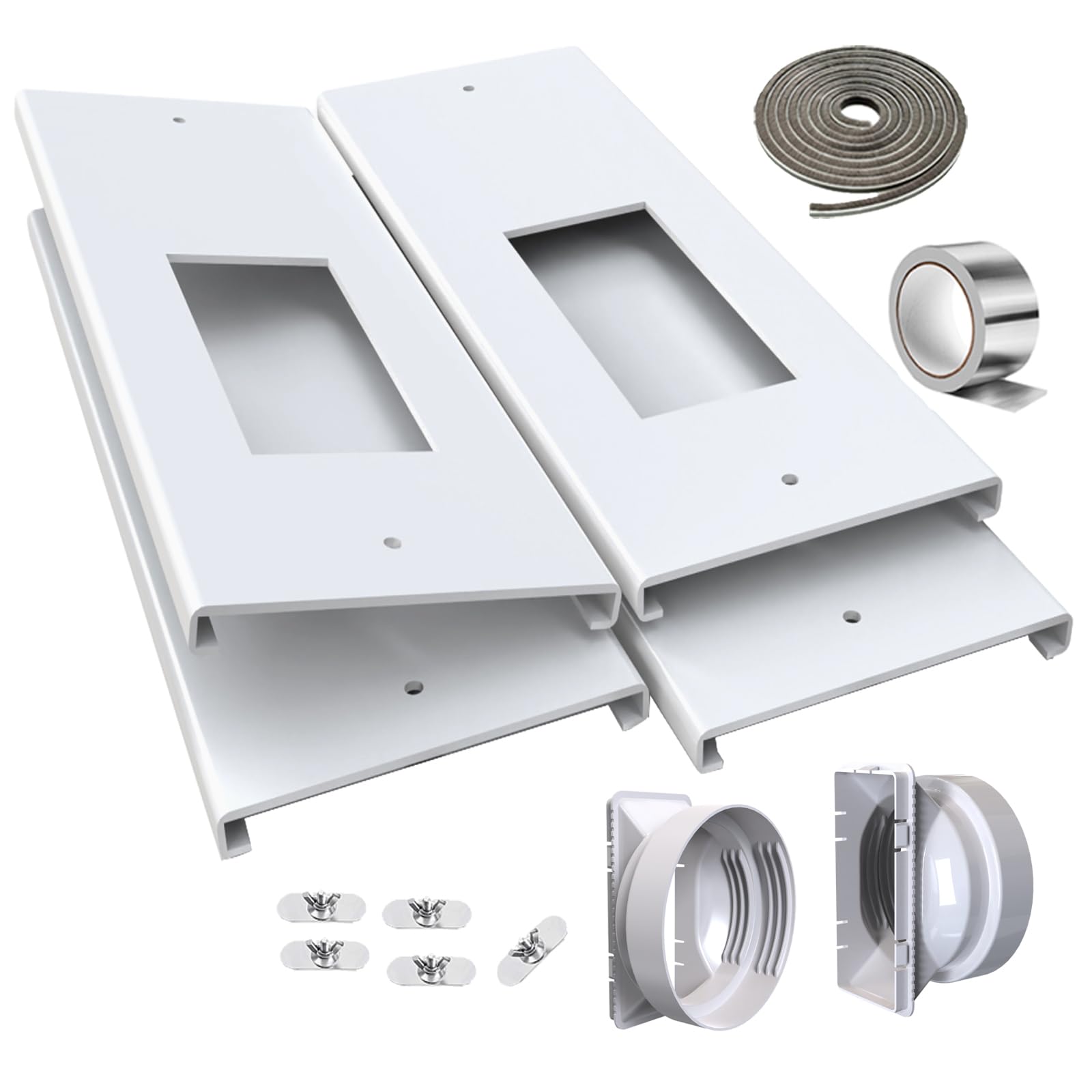 Kit de ventilación de ventana de aire acondicionado portátil de doble manguera de 66 a 62 pulgadas, ajustable con 2 acopladores universales y pantalla de filtro, 2 burletes de clima para LG
