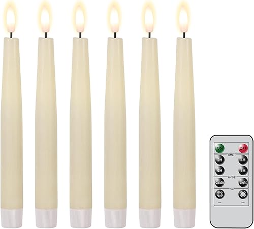 Eldnacele Velas LED sin llama de cera real con temporizador remoto, velas sin llama marfil de 8.2 pulgadas, velas de ventana a pilas con llama
