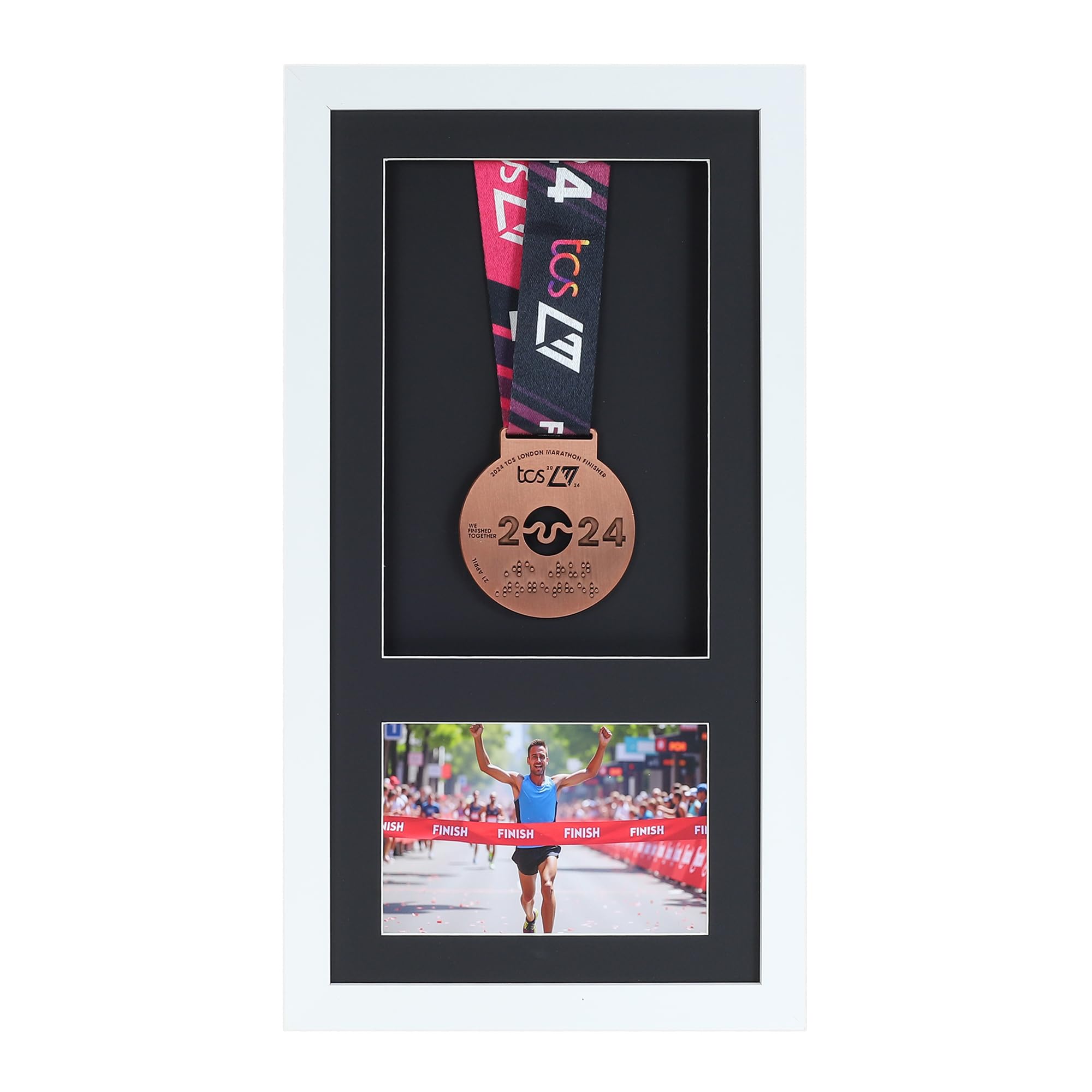 Medal display Frame with Apertures for Bib and Photo. Handmade. Perfect for Runners, Swimmers, Cyclists, Athletes | Marathon Medals