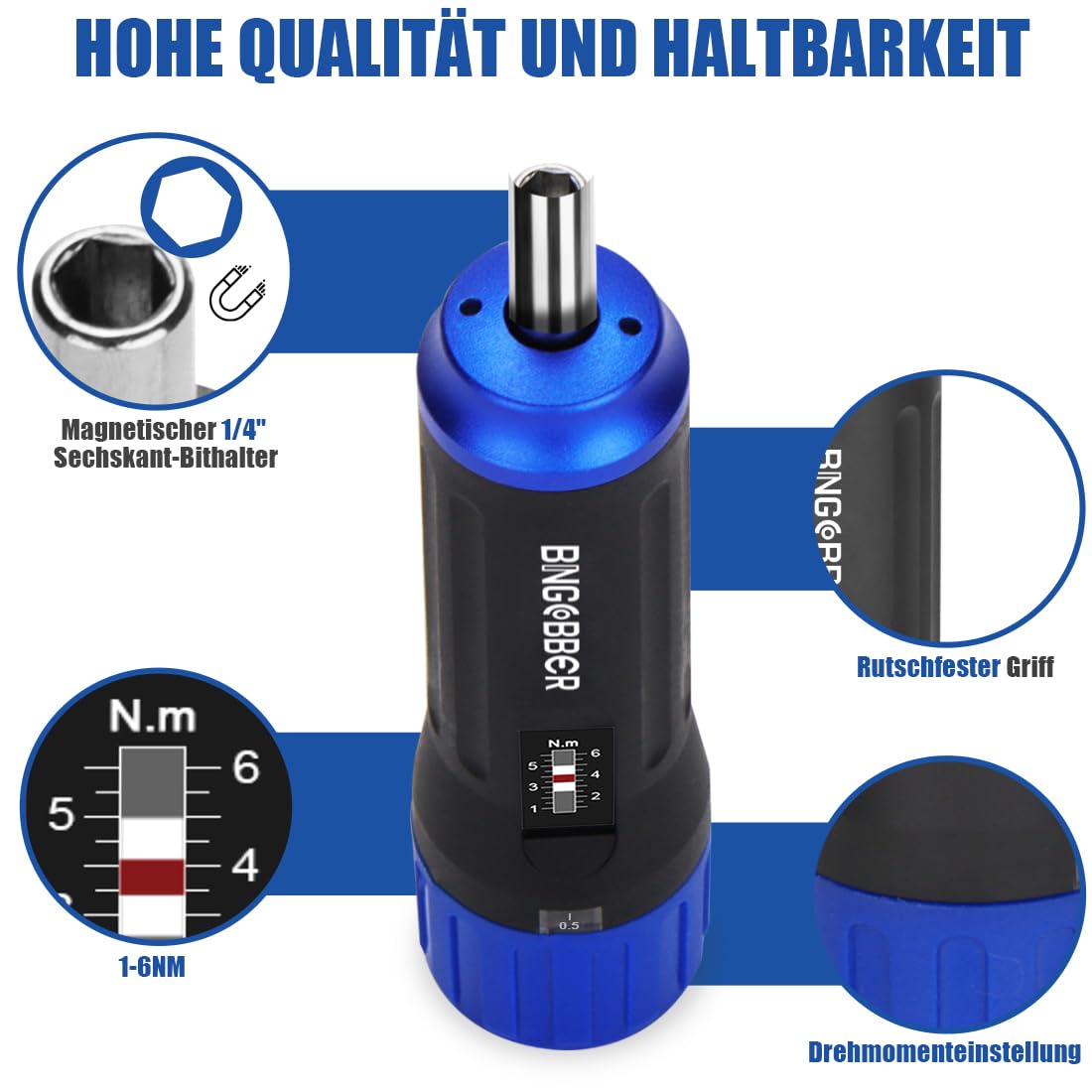 Juego de destornilladores dinamométricos 1-6 Nm, 12 piezas, con maletín de plástico para reparación de bicicletas con portapuntas