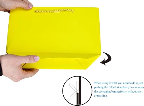 Miniatura 6 de HUAPRINT Bolsas de regalo con asas, bolsas de recuerdo de fiesta con cinta de lazo, 12 bolsas de papel amarillas para cumpleaños, boda, dama de