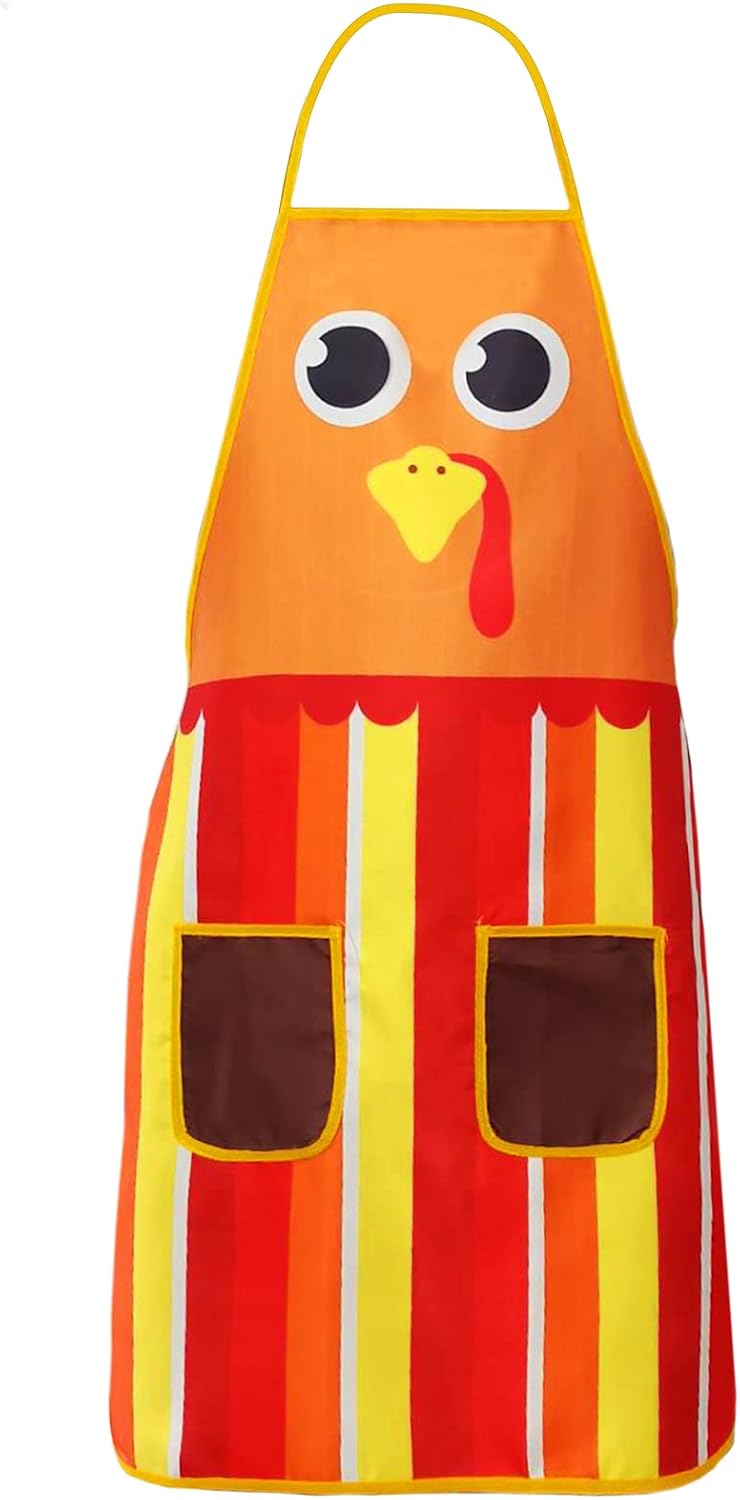 chiazllta Fall Turkey Apron With Two Front Pockets - Gobble One Size Fits Most Adults - Thanksgiving Friendsgiving Cooking Chef Apron for Holiday, Party, Kitchen Gift