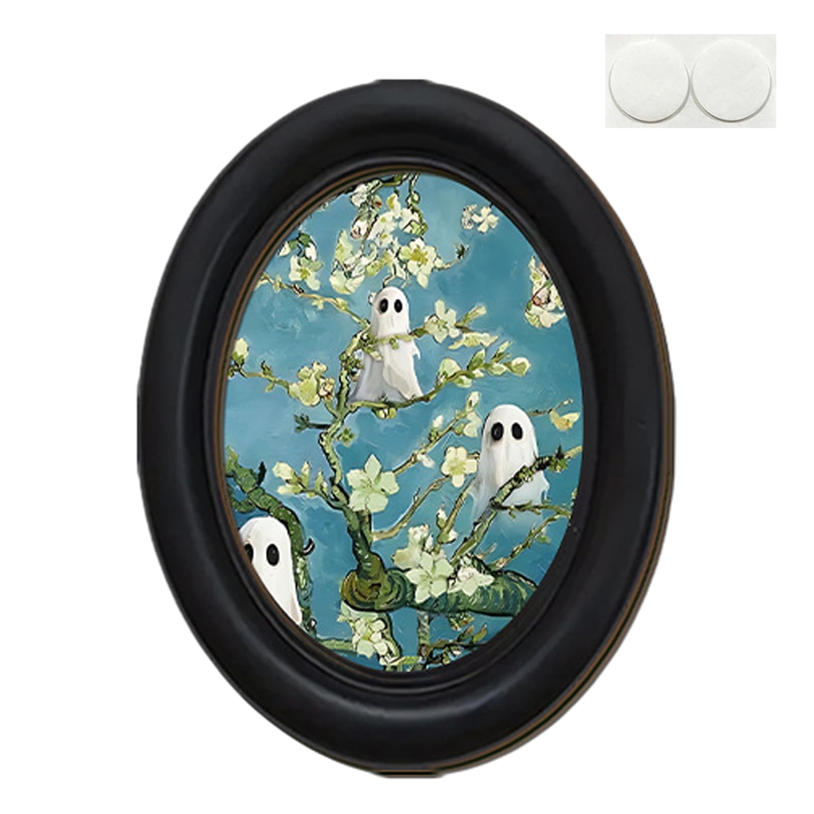 Pasisuu Funny Ghost Halloween Wall Art, Vintage Spooky Framed Ghost Painting, Cute Oval Decor for Home Bedroom Washroom Wall Decoration [object Object]
