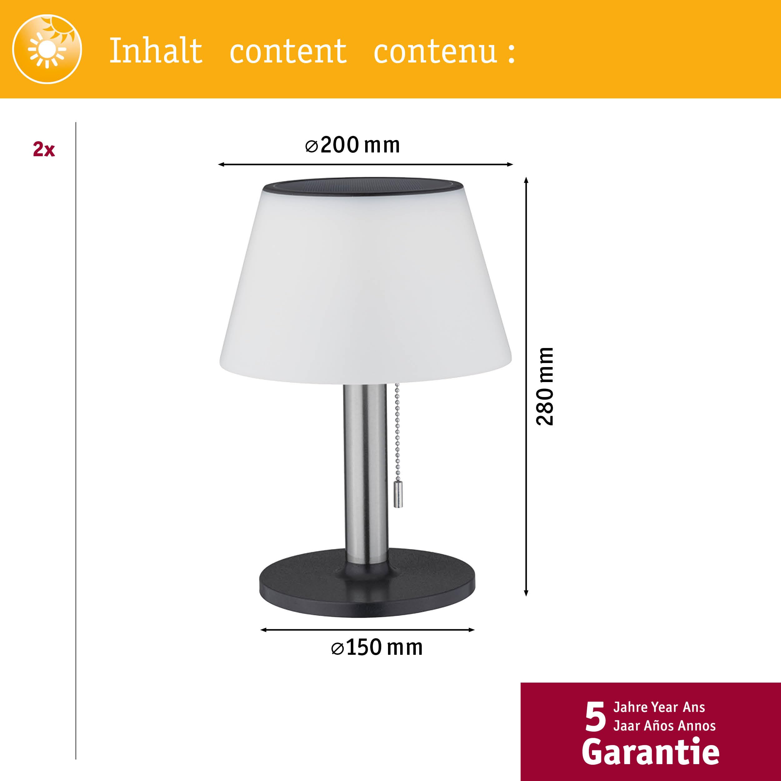 Paulmann 5220 Set Solar LED Tischleuchte Lillesol 2er-Set IP44 3000K 2x45lm Edelstahl