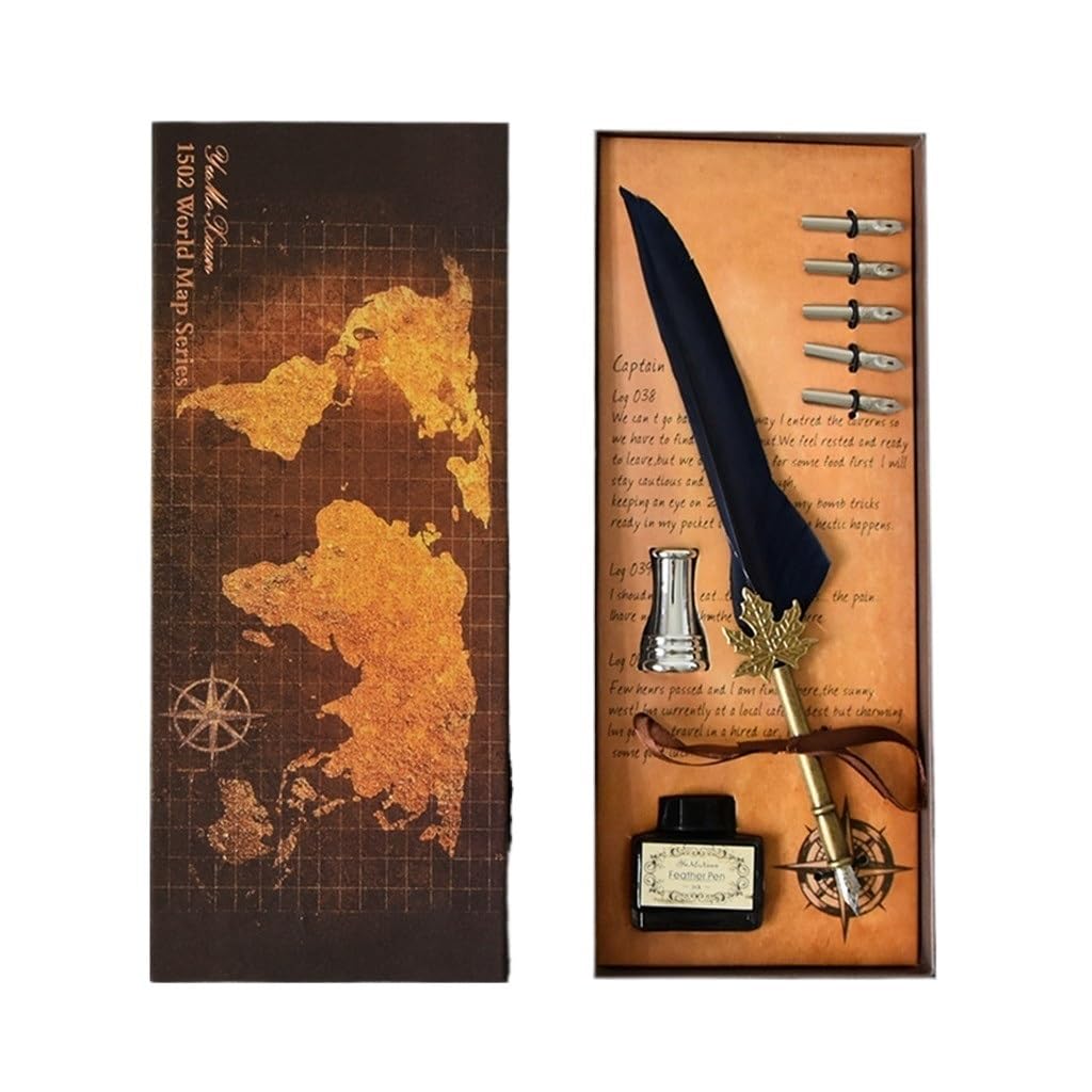Set di penne stilografiche in metallo, stile retrò, confezione regalo per calligrafia inglese, souvenir per studenti, ufficio, scuola (A)