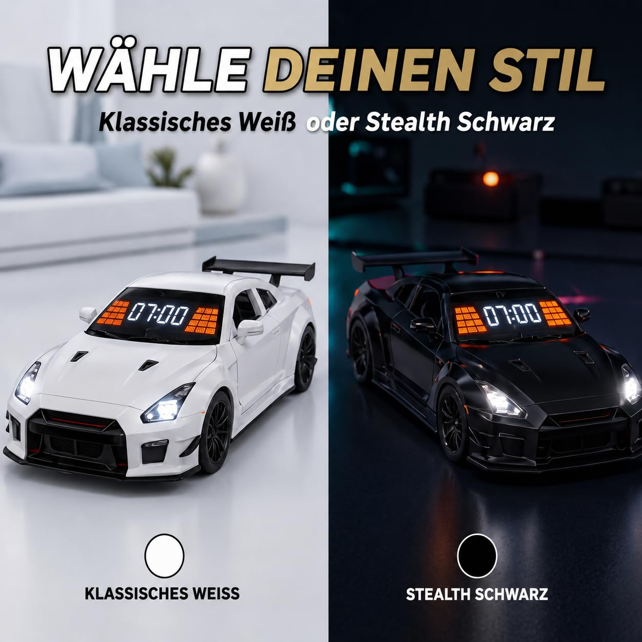 Hypercar Auto Wecker mit Motor Sound – Car Alarm Clock mit LED-Lichtern & Auspuff-Nebeleffekt, Realistischer Wecker Auto mit Motorgeräusch, Digitaler Autowecker für Schlafzimmer, Büro & Gaming (S-1)