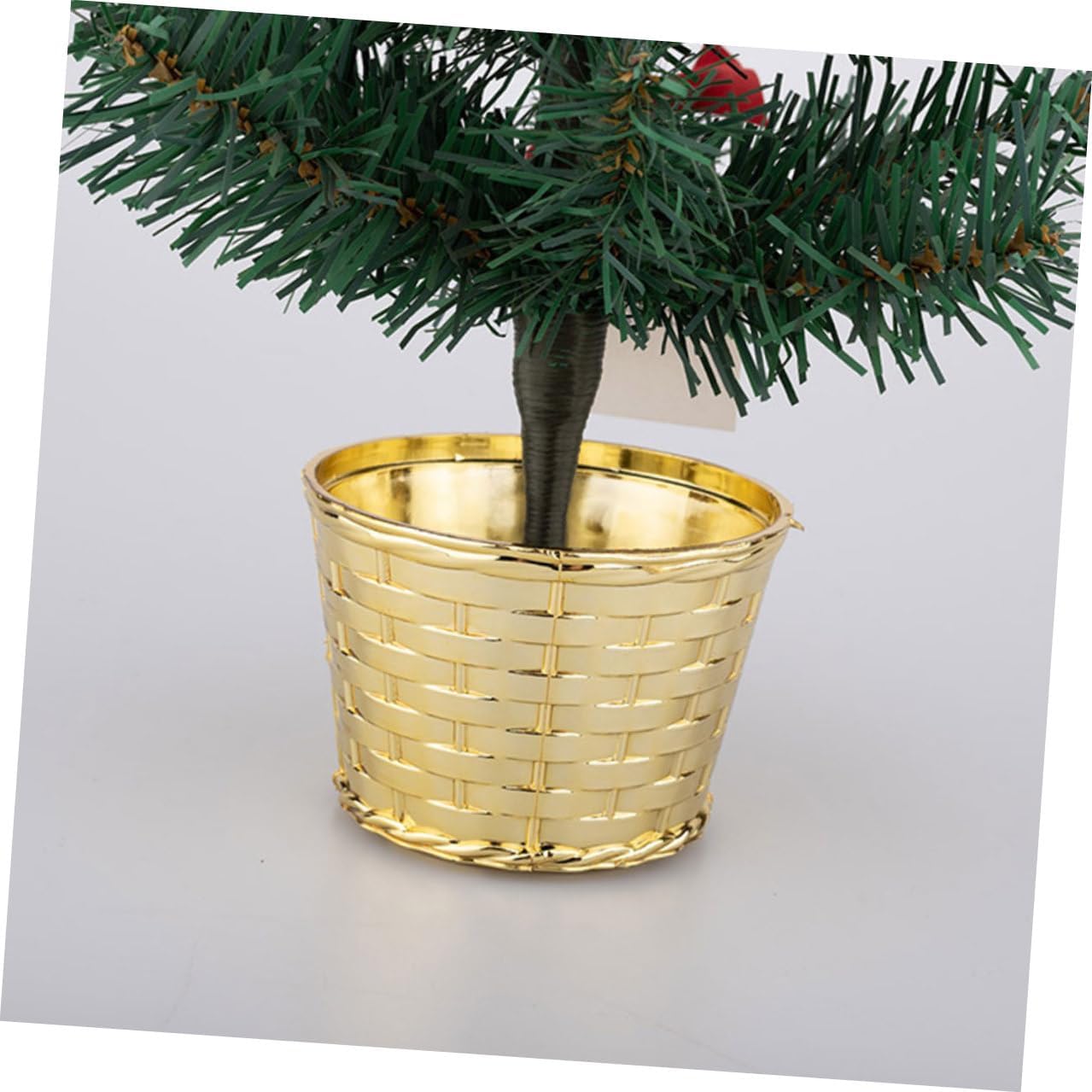 Beavorty 6pcs Small Christmas Tree Stand Base Woven Basket Style Xmas Tree Holder with Decorative Edge 12cm Desktop for Home Holiday Décor