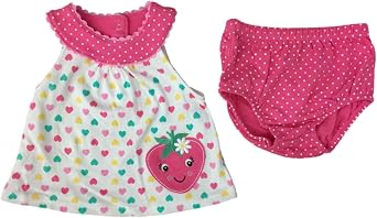 Infant Girls Pink Heart Dot Strawberry Baby Outfit Sun Dress & Diaper Cover 3-6m