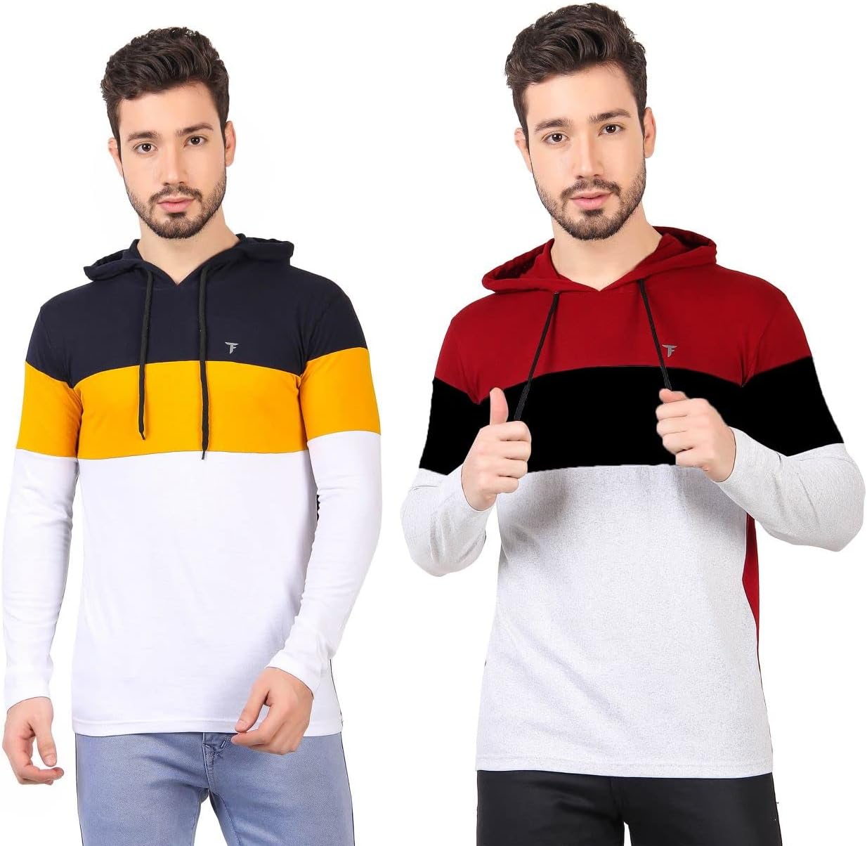 Fine T touchMen's Slim Fit Full Sleeve Cotton Hoodie T-Shirt (Combo Pack of 2)