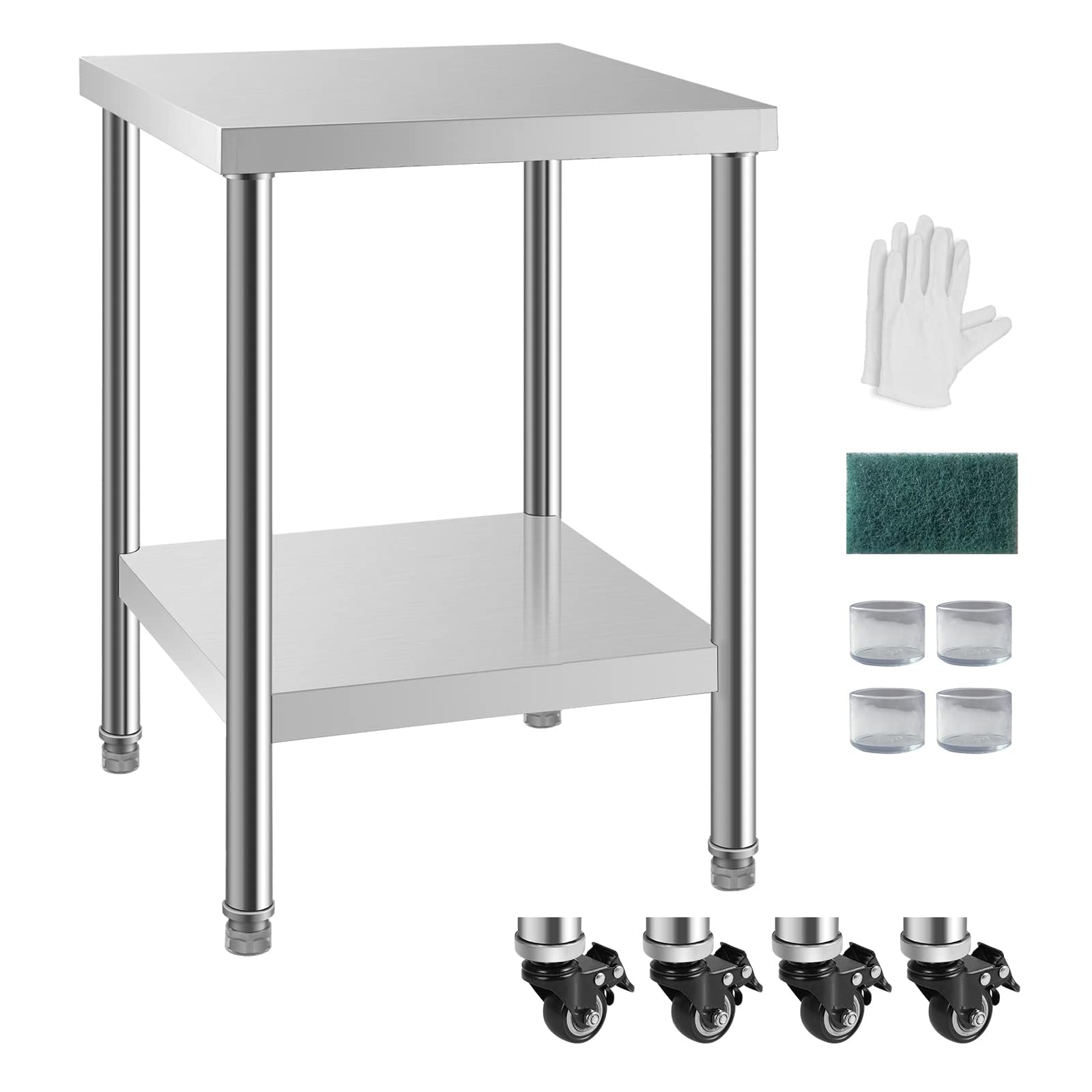 HXCFYP NSF Stainless Steel Table for Prep & Work with Caster 24x24 Inches, Metal Commercial Kitchen Table with Under Shelf and AdjustableTable Foot