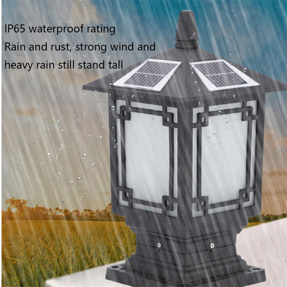 Lampa solarna LED kolumna czołowa chiński ogród solarne ogrodzenie słupek światła wodoodporna trawnik filar latarnia czarna klasyczna lampa krajobrazowa na zewnątrz ogrodzenie pokładowe willa