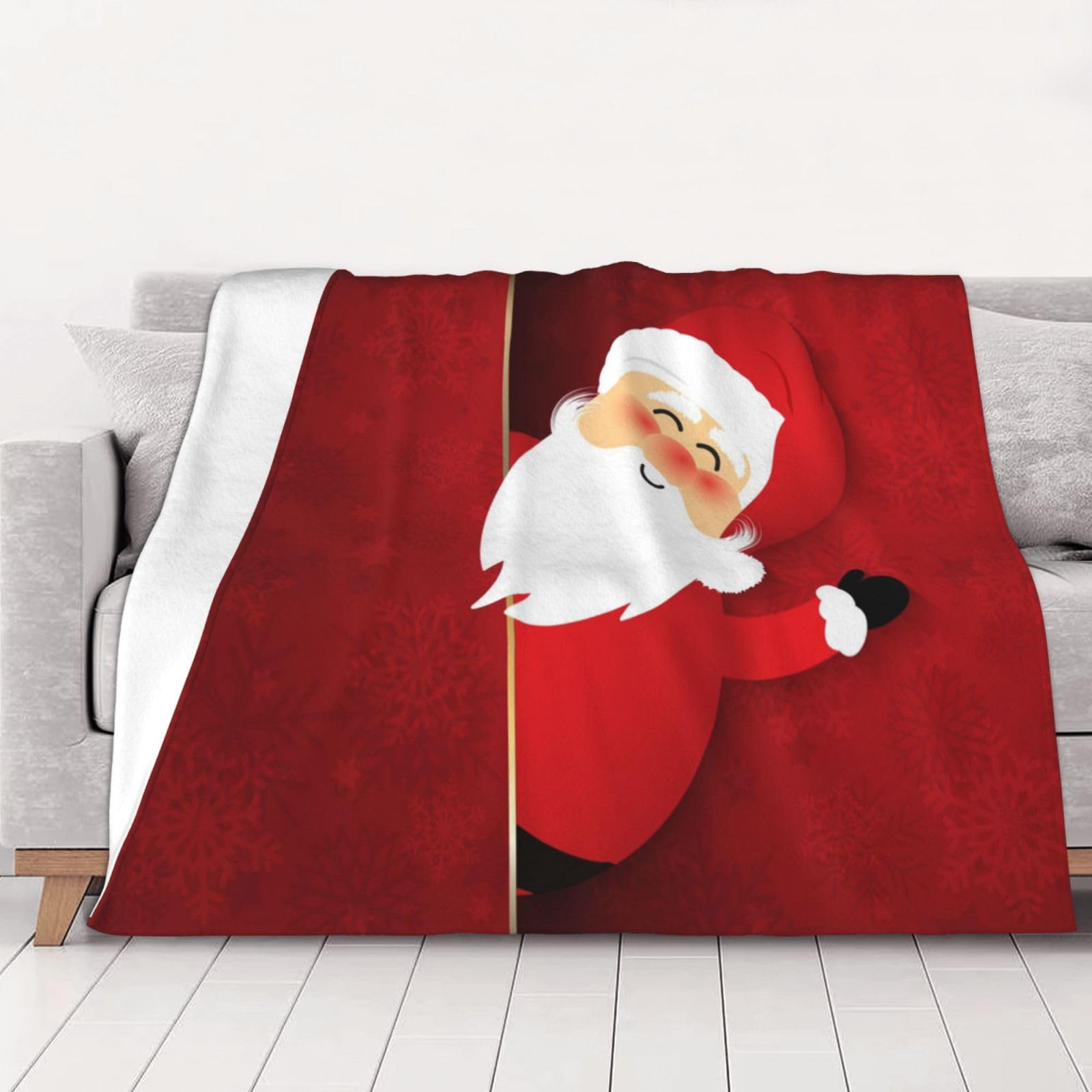 AUBKFELD Cartoon Santa Claus Printed Flannel Blanket 102x76 CM, Soft & Warm Throw Blanket for Sofa/Couch/Bed/Car, Gifts for Audlts Women Men