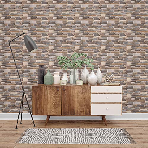 Image of DWELLSINDIA Uneven Brick Stones Self Adhesive Peel and Stick PVC Wallpaper Waterproof, Scratch Resistant, Laminated (41CM X 244CM, Natural, Matt)