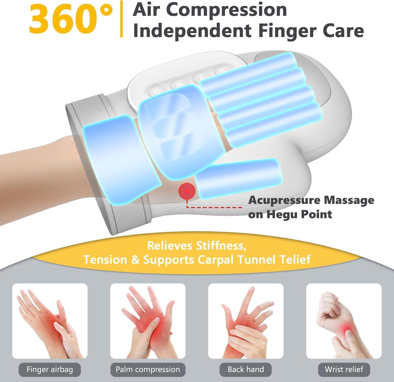 2026 NEW Hand Massager with Heat and Compression, Hand Massager with 3 Massages, 3 Temps (108°F ~ 121℉), 5 Strengths for Arthritis, Wrist & Carpal Tunnel Relief, Hand Massage, Gift for Women/Men - Image 3