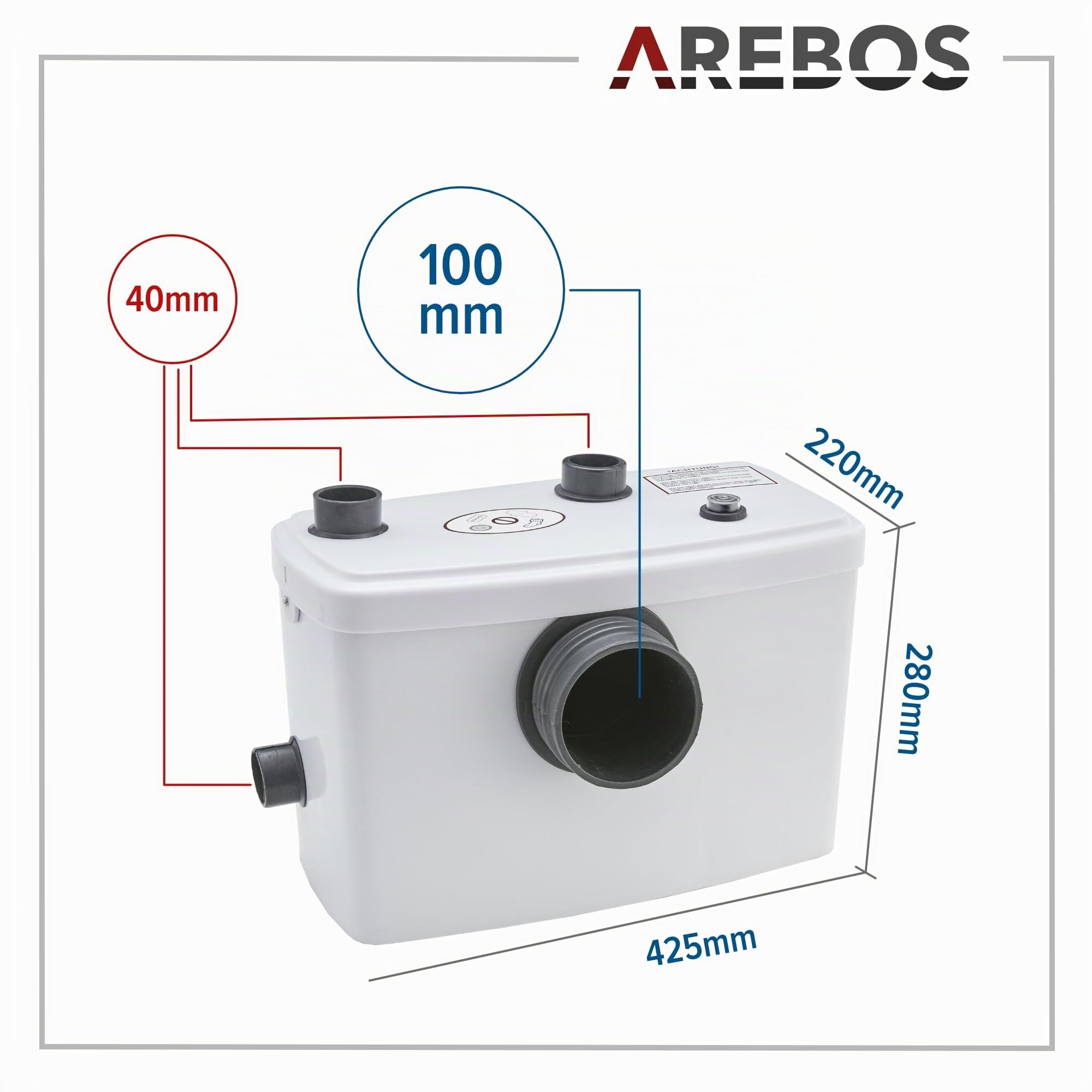 Arebos Broyeur Sanitaire | Pompes de Relevage | 600W | pour WC, Lavabo, Douche Pompe Eaux Usées | 100l/m | blanc