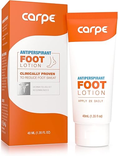 Carpe Loción antitranspirante para pie, solución recomendada por dermatólogos para detener el sudor, olor en los pies. Ayuda a prevenir ampollas.