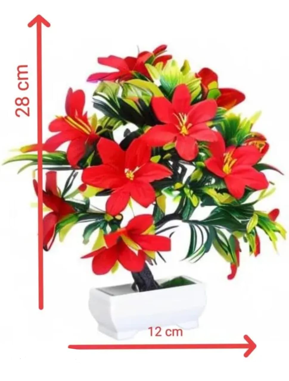 1 Pcs Artificial LilyTree with Tub Designer Pot | Realistic Looking -No Maintenance | Small Plants for Home Decor Living Room Table Decor and Balcony Decorations (Pack of 1, Red) 1