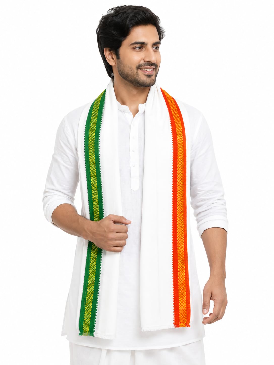 LoomoraIndia Tiranga Terry Cotton Gamcha for Men | Soft & Absorbent Bath Towel | Tricolor Traditional Cotton Gamcha | Multipurpose Face, Bath & Daily Use Stole | 60 x 24 Inches-picture-37