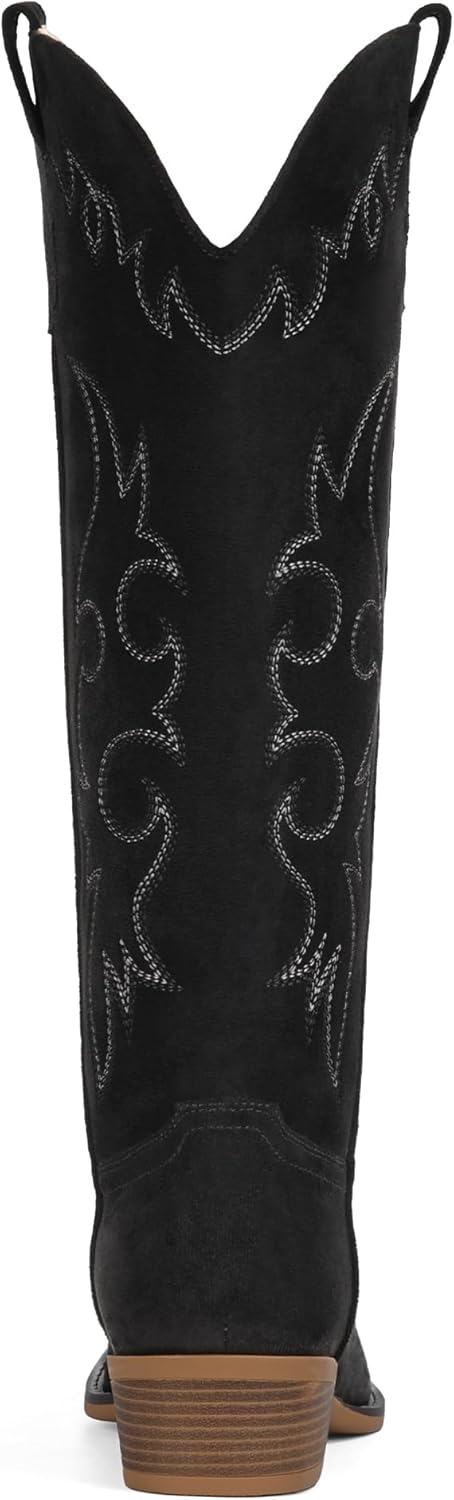 Suede Cowboy Boots for Women Knee High Western Cowgirl Boots Pointed Toe Low Heel Classic Embroidered Boot - Image 6