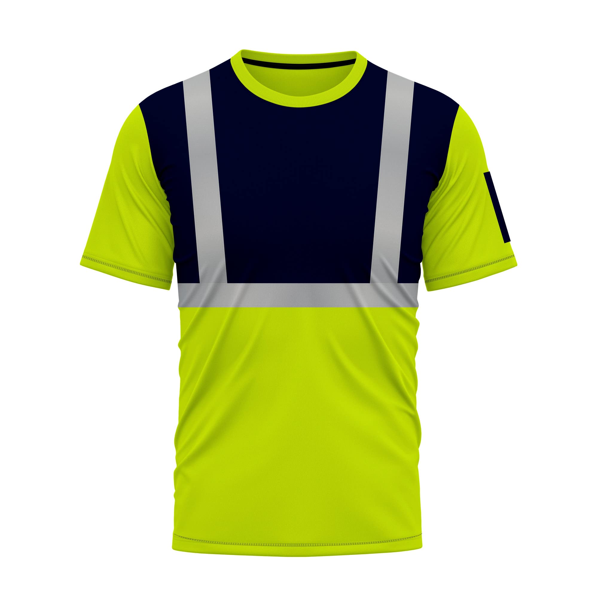 T-shirt haute visibilité à manches courtes à séchage rapide avec bande réfléchissante haute visibilité col rond sécurité travail respirant haut t-shirt bleu marine jaune