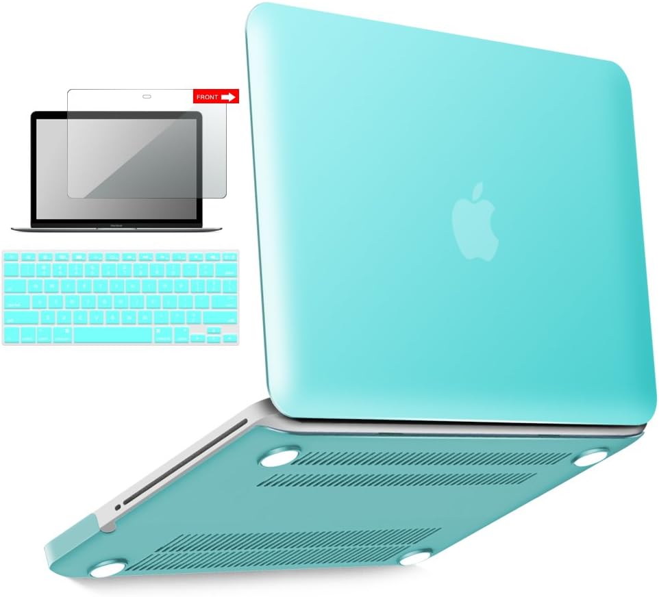 IBENZER Compatible with MacBook Pro 13 Inch case A1278 Release 2012-2008, Plastic Hard Shell Case with Keyboard & Screen Cover for Apple Old Version Mac Pro 13 with CD-ROM, Turquoise, P13TBL+2
