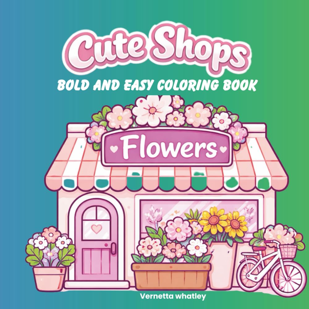 Cute Cozy shops: relaxing and simple Kawaii Style Coloring pages For Adults