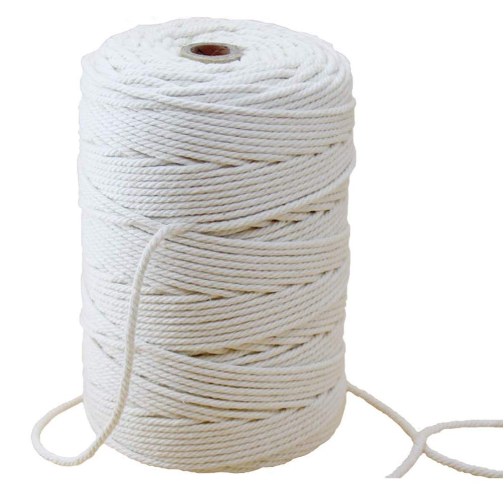 Macrame Cord 3mm x 200M Natural Cotton Macrame Rope 4 Strand Twisted Soft Cotton Cord for Handmade Wall Hanging Plant Hanger Craft Making DIY Decoration Natural Color