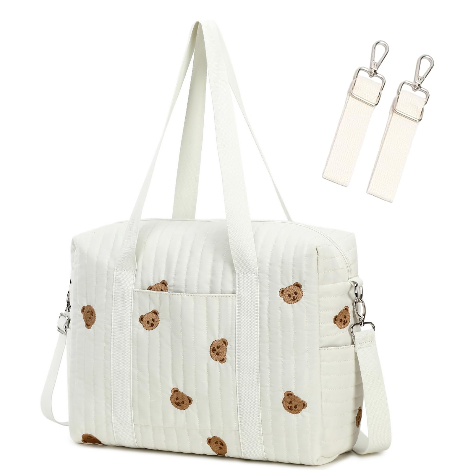 LORADI Medium Convertible Diaper Bag Tote with Insulated Pockets and Stroller Hooks (White)