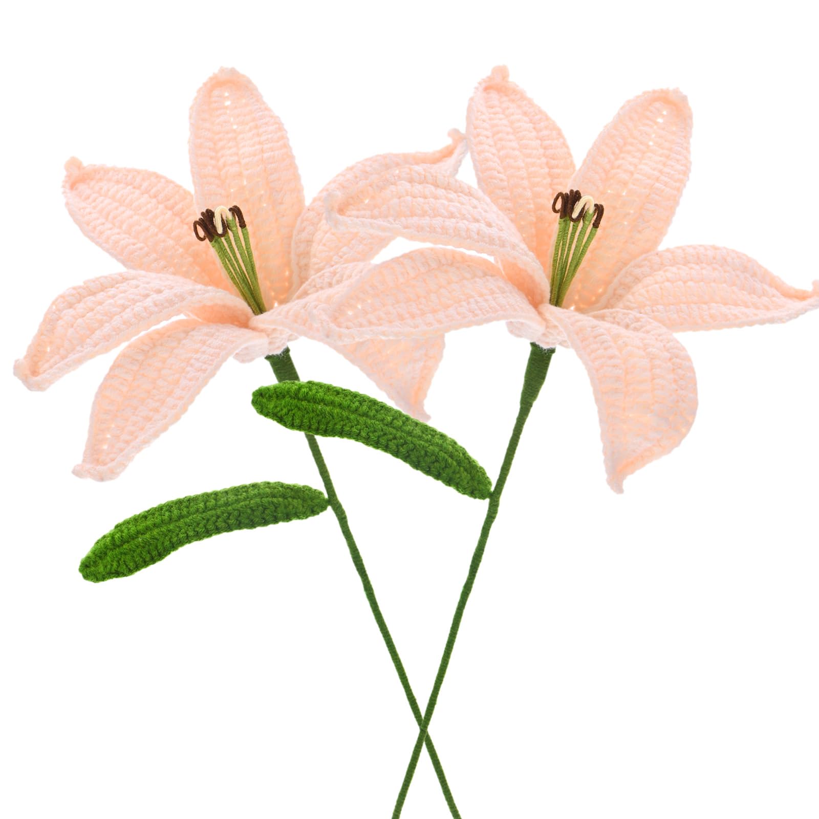 M METERXITY 2-Pack Crochet Flowers, Knitted Artificial Wool Lily for Mother's Day/Wedding/Birthday/DIY Decor, Handmade Knitted Flowers [Light Pink]