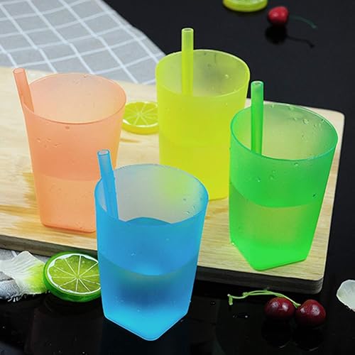Miniatura 3 de MAGICLULU 4 tazas con popote integrado, vasos de plástico para beber con sorbos de agua, recipientes de paja de leche para niños (color aleatorio)