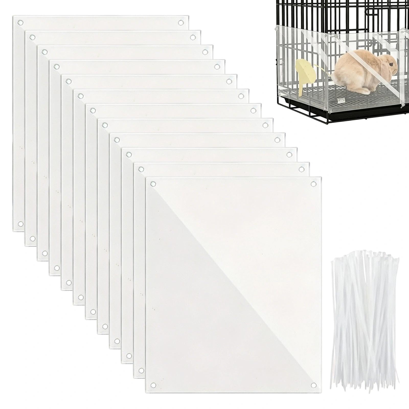 MFSKJELF Pet Cage Fence Shield, 12 Pack Clear Rabbit Cage Plastic Edge Guard for Guinea Pig Hamster Small Animal with 100PCS Ties (21 × 26cm)