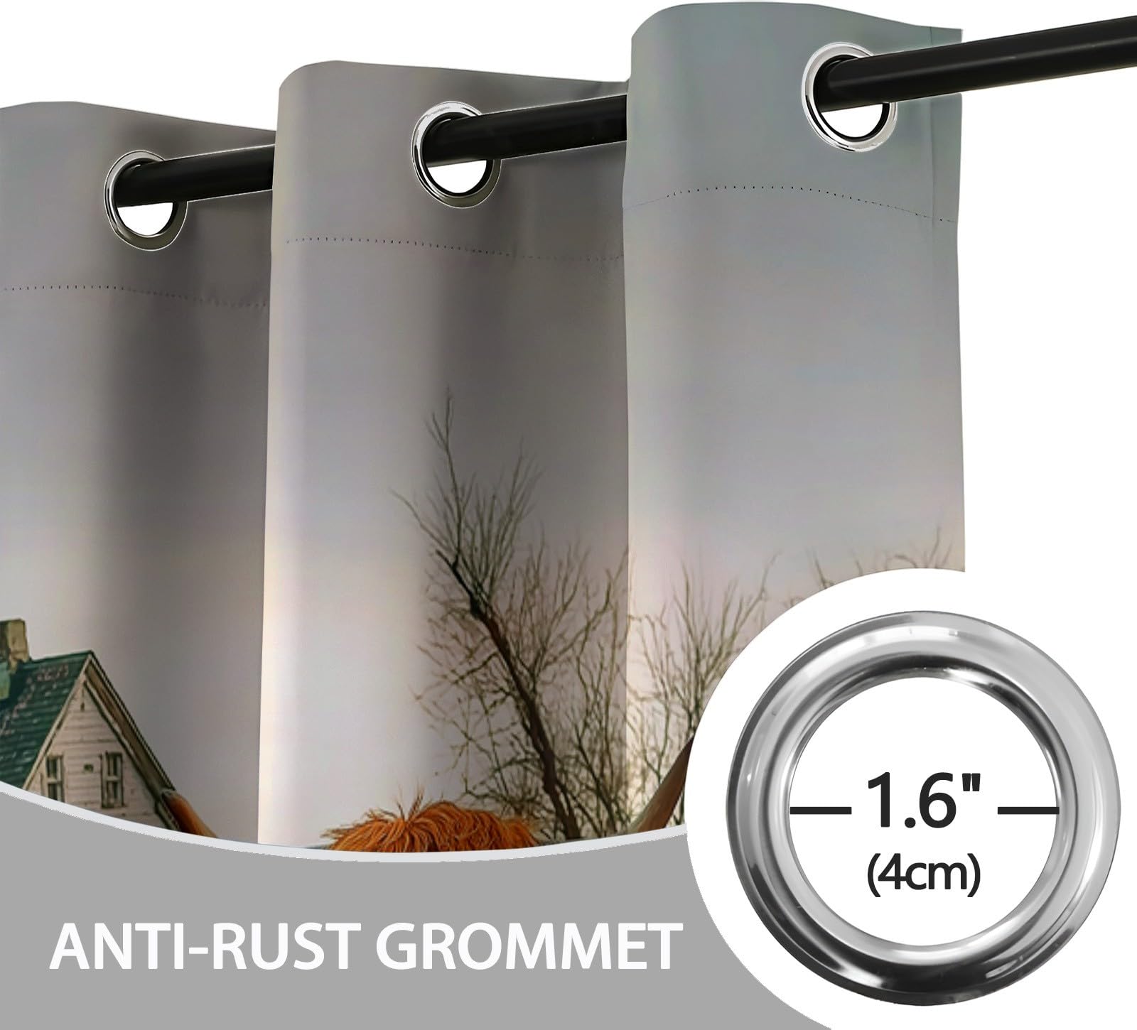 Blackout Vorhänge B200 x H178 cm Verdunkelungsvorhang mit Ösen, 3D-Druck Amerikanisches Ländliches Schottisches Vieh Vorhang Grau Weich Polyester Vorhänge für Wohnzimmer Schlafzimmer und Kinderzimmer