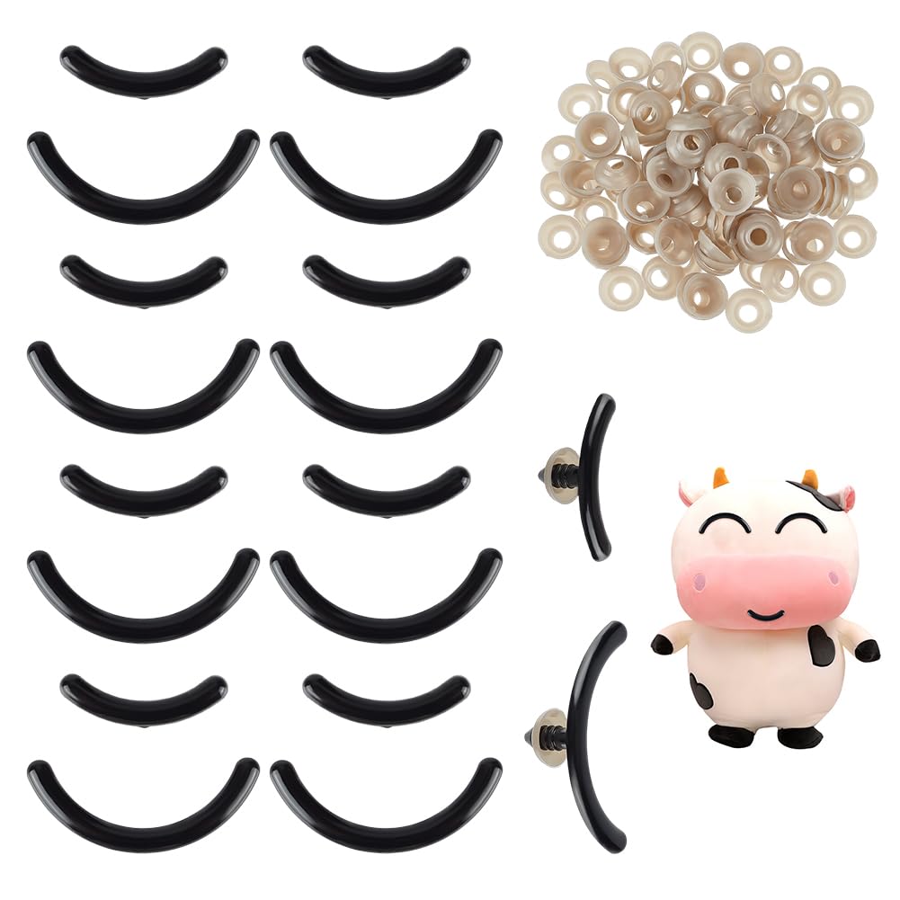 PH PandaHall 100pcs Plastic Craft Mouth 40/55.5mm Black Safety Mouth Arc Shape Crochet Mouths Amigurumi Eyes Eyebrows with Washers for Plush Teddy Bear Crocheting Stuffed Animal Crafts, 2 Sizes