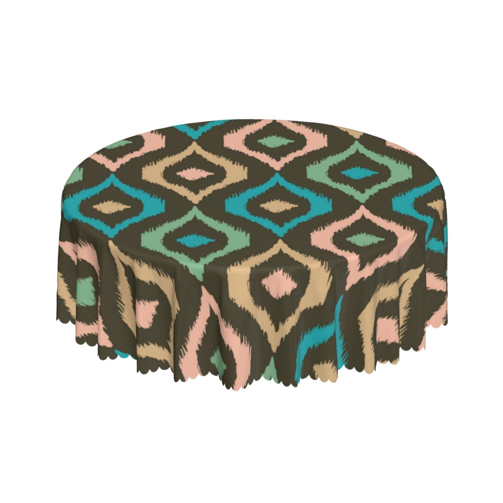 Lsjuee Abstract Tribal Geometric Ethnic Exotic Color Round Tablecloth 60 Inch Printed Washable Tablecloth for Dining Party Holiday Fall Home Decorative