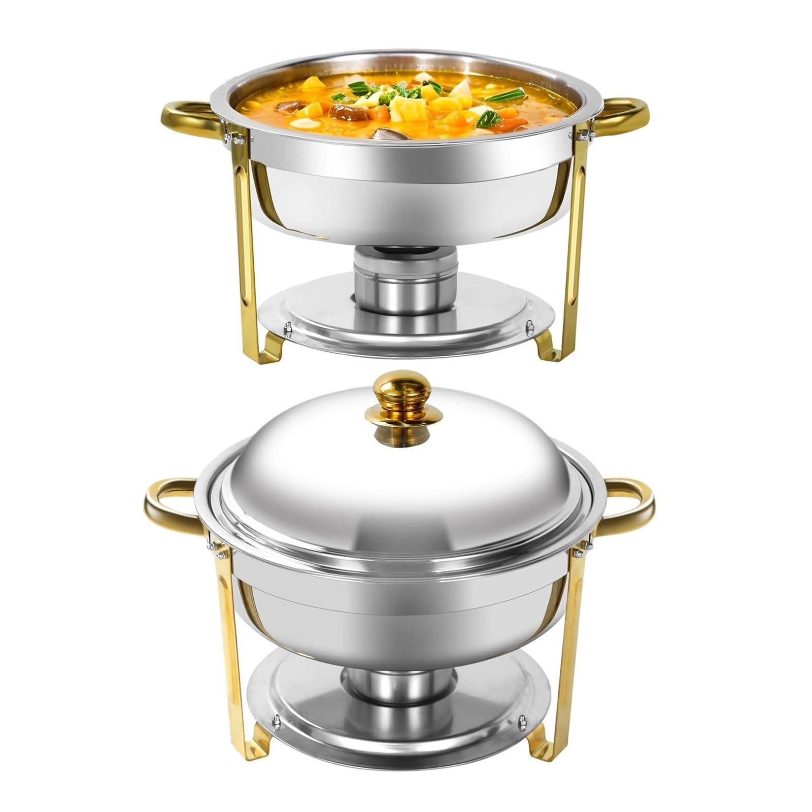 Platos de frotamiento for Buffet Plato de frotamiento Redondo | Apto for lavavajillas, Calentamiento de calidad alimentaria, Servicio de buffet, Uso comercial(Full gold)