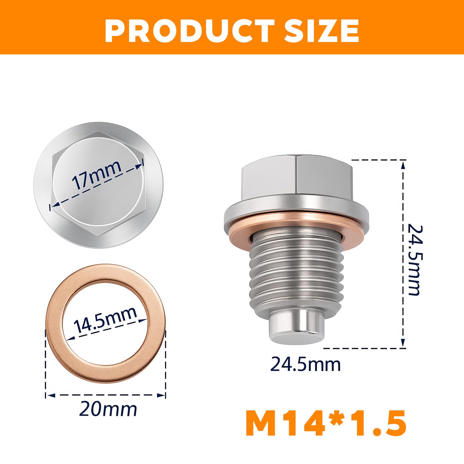1 Pezzi M14x1.5 Tappo Di Scarico Dell'olio Magnetico per Auto, Guarnizione Magnetica per Vasca Dell'olio,Bullone Tappo Coppa Olio con Rondella Rame,Universale per Auto,tappo coppa olio motore