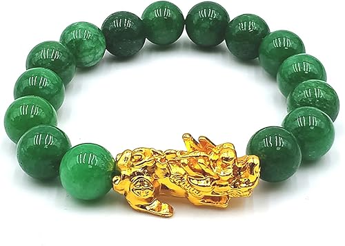 Fengshui Porsperity Jade Bracelet Lucky Charm Feng Shui Wealth Bracelet Handmade Healing Crystal Birthstone with Gold Plated PiXiu