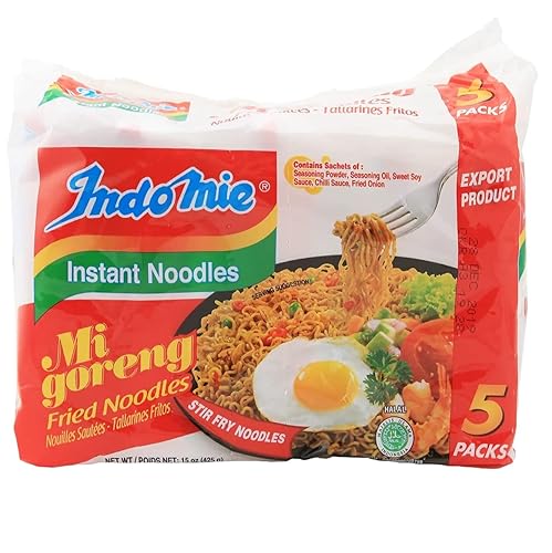 Indomie Mi Goreng Instant Stir Fry Noodles, Halal Certified, Original Flavor, 5 Count - Pack of 6 - Original Flavor - 15 Ounce (Pack of 6)