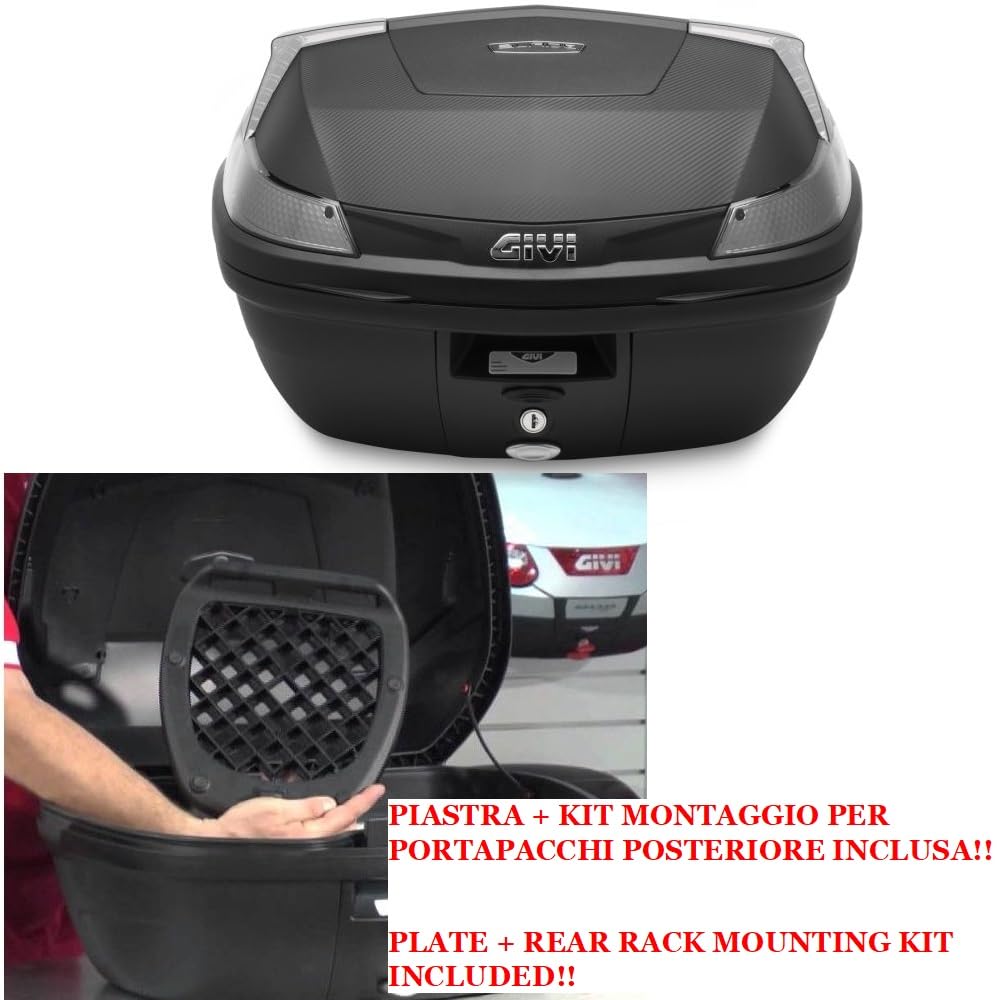 COMPATIBILE CON BMW R 80 ST BAULETTO B47NTML BLADE TECH NERO VALIGIA 47 LITRI BAULE PER MOTO SCOOTER+PIASTRA E KIT UNIVERSALE PER PORTAPACCHI POSTERIORE