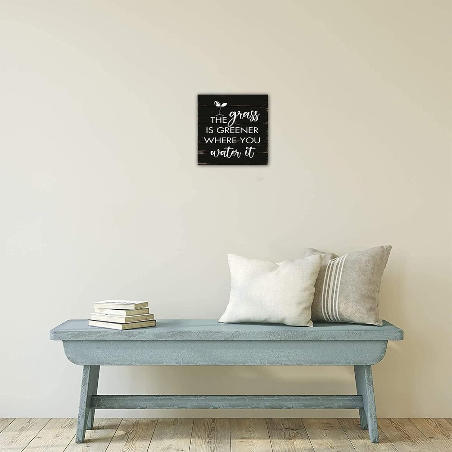 Wood Sign The Grass is Greener Where You Water It Country Wood Family Sign Wooden Plank Hanging Sign Wall Hanging Door Sign Wall Hanging Decor for Lake House Garden 6 Inch image 5