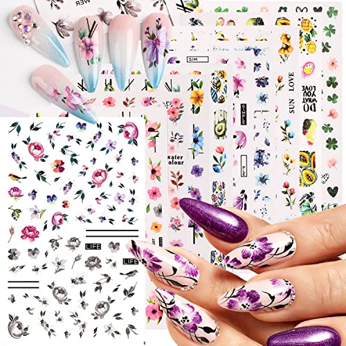 10 Sheets Flower Nail Art Stickers Decals 3D Self-Adhesive Charming Tropical Plants Mandala Leaf Decals Spring Nail Stickers Nail Art Decorations For Women Girls #TOP11