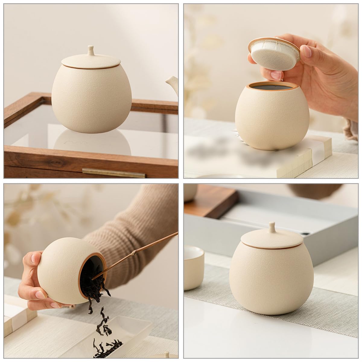 TOYANDONA Barattolo per Conservazione Tè e Tisane in Porcellana Bianco Chiusura Ermetica Piccolo e Pratico Design Retrò Raffinato, per Cucina e Casa