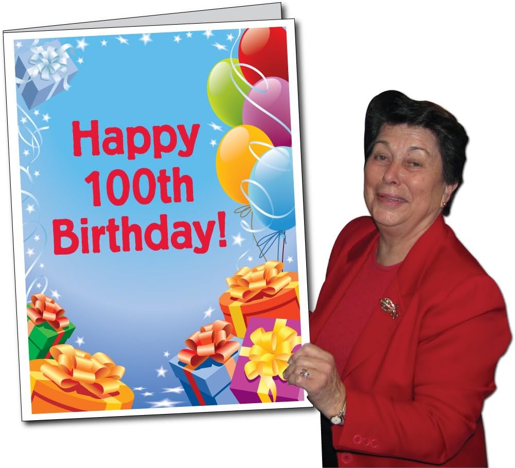 VictoryStore Jumbo Greeting Cards: Giant 100th Birthday Card (presents and Balloons), 2 feet x 3 feet card with envelope 12608