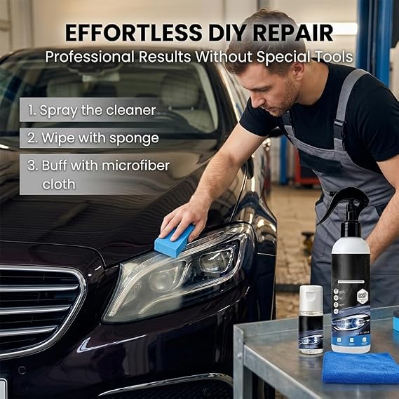 Headlight Restoration Kit, Car Headlight Cleaner and Restorer Kit, No Power Tools Required, Headlight Restoration Spray for Yellowing, Oxidation, Foggy Plastic Lenses (1)