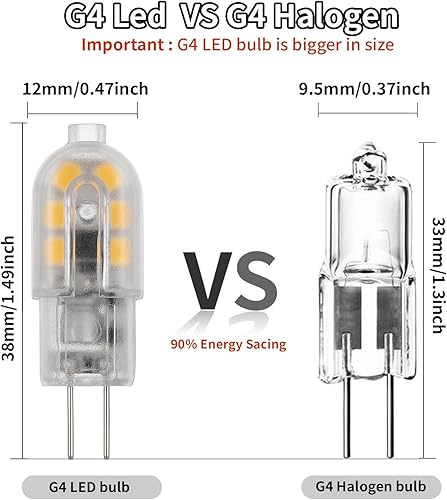 Miniatura 4 de SCHERARX Bombillas LED G4 de 1.5 W, T3, 20 W, repuesto de bombilla halógena CACC, 12 voltios, base bi-pin tipo JC, no regulable, blanco cálido 3000