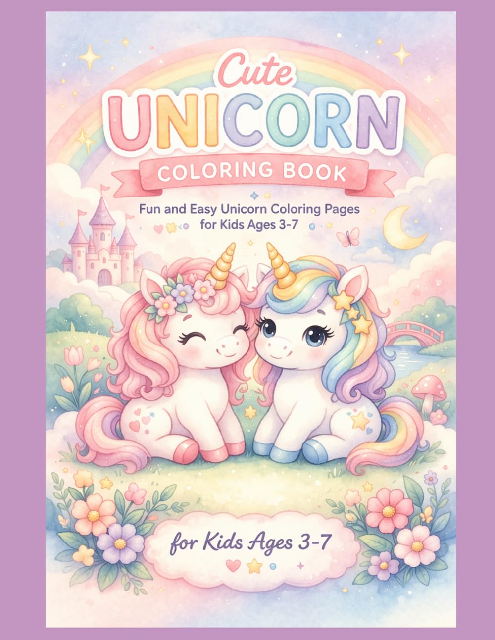 Cute Unicorn Coloring Book: Fun and Easy Unicorn Coloring Pages for Kids Ages 3–7 | Cute Baby Unicorns, Magical Scenes and Simple Designs