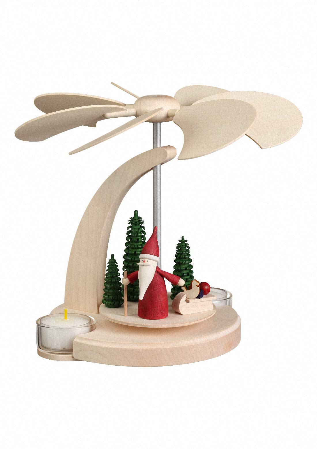 Seiffener Volkskunst German Christmas Pyramid Forest Scene, 1-Tier, Height 18 cm / 7 inch, Natural, Original Erzgebirge